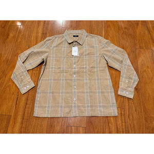 Men's ASCOT Casual Button Down Shirt XL Beige Plaid